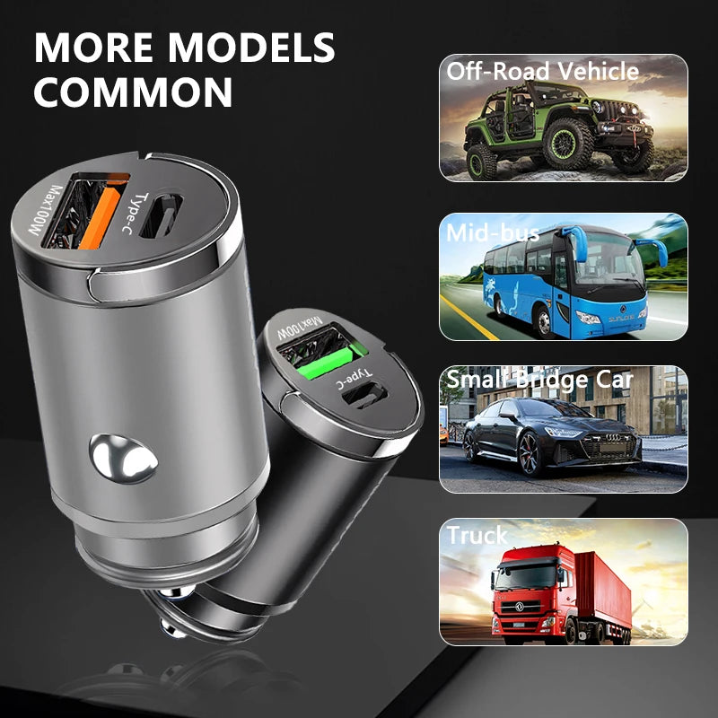 Mini Car Charger – 30W / 100W Fast Charging USB-C & USB-A