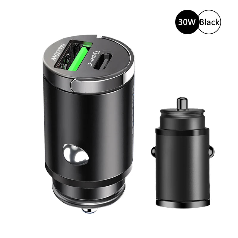 Mini Car Charger – 30W / 100W Fast Charging USB-C & USB-A