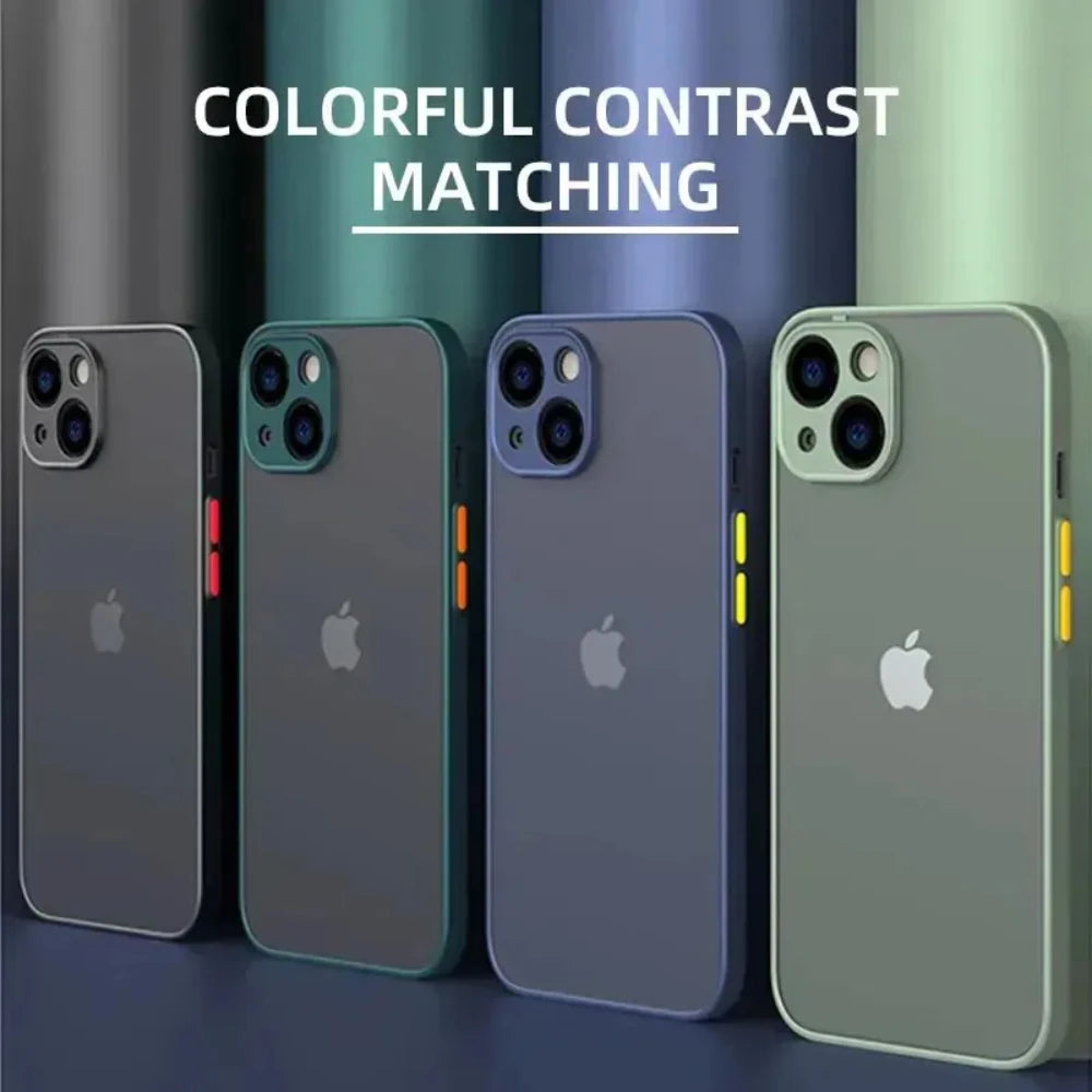 Shockproof Armor Matte iPhone Case – Silicone Bumper & Clear PC Back