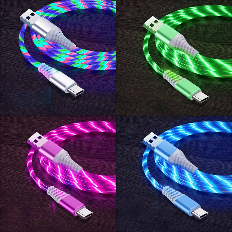 LED Glow Fast Charging Cable – USB-C, Micro USB & iPhone, 3A