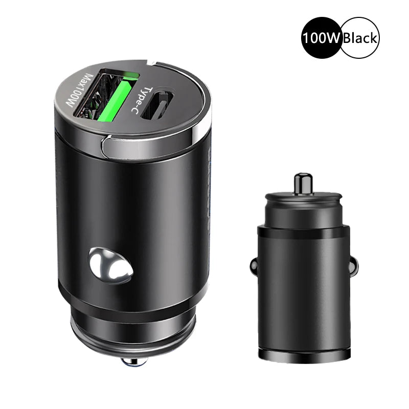 Mini Car Charger – 30W / 100W Fast Charging USB-C & USB-A