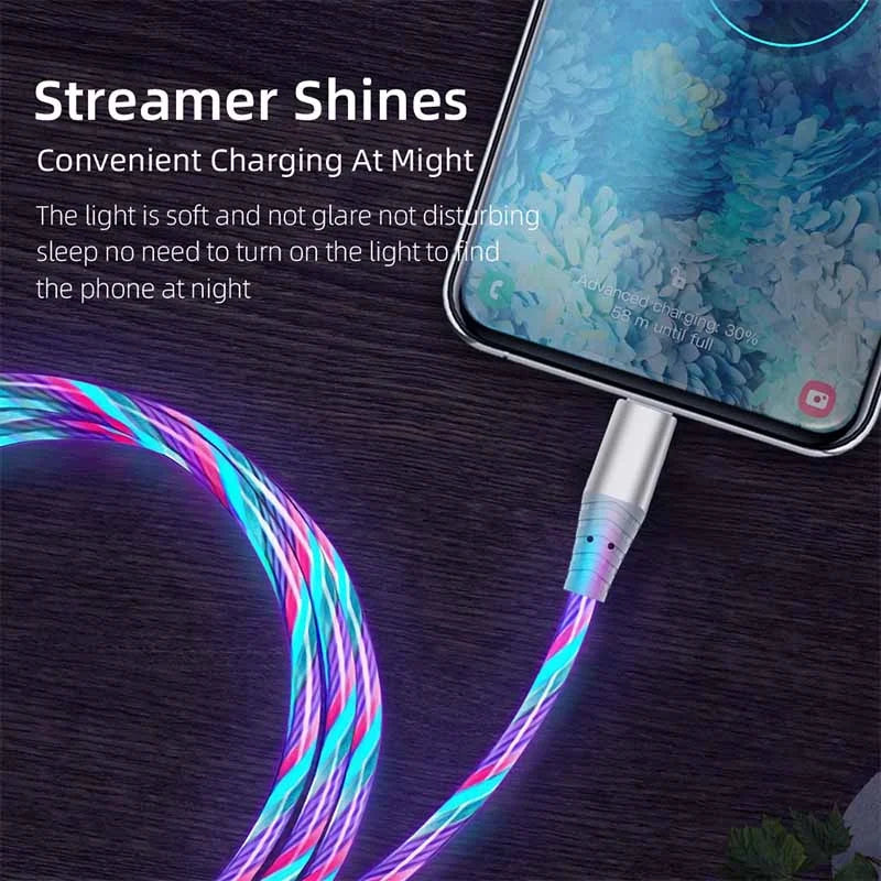 LED Glow Fast Charging Cable – USB-C, Micro USB & iPhone, 3A