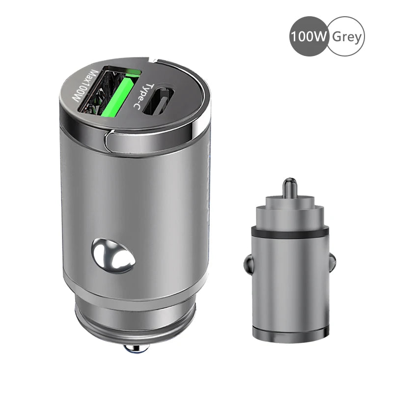 Mini Car Charger – 30W / 100W Fast Charging USB-C & USB-A