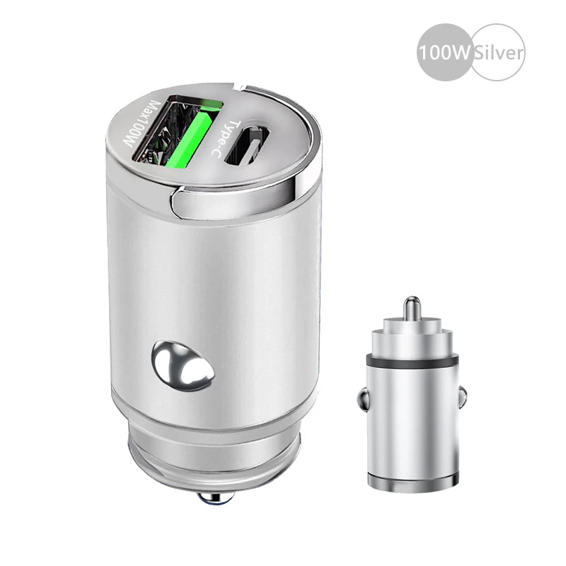 Mini Car Charger – 30W / 100W Fast Charging USB-C & USB-A