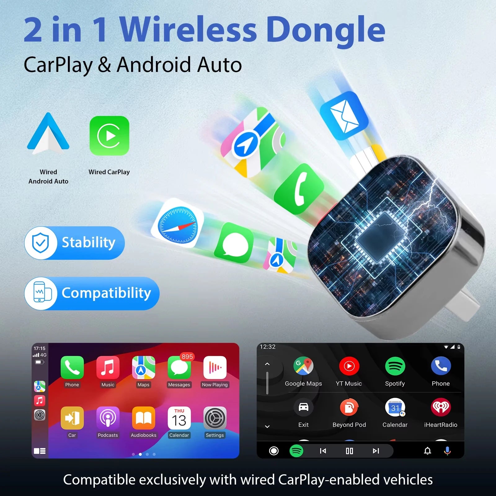 Wireless CarPlay & Android Auto Adapter – 2-in-1 Plug & Play Smart Box