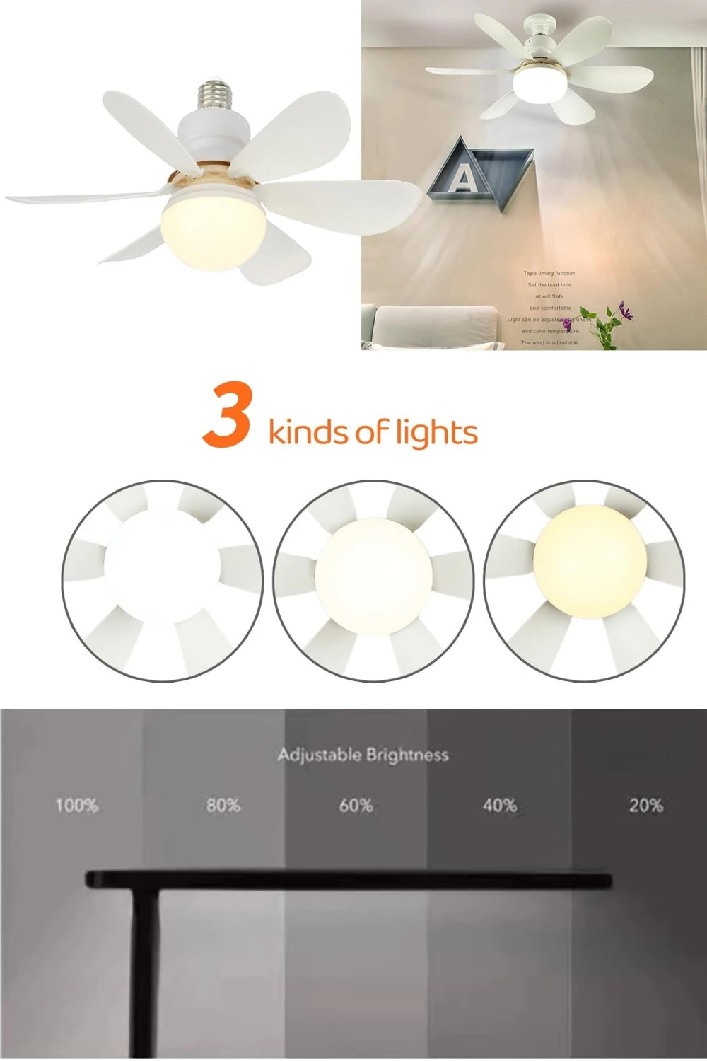 52cm LED Ceiling Fan with Light - 40W E27 Remote Control