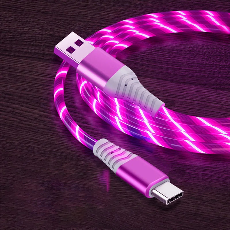 LED Glow Fast Charging Cable – USB-C, Micro USB & iPhone, 3A