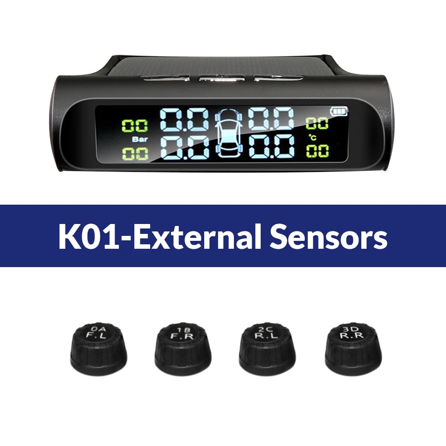 Smart TPMS Tire Pressure Monitor System | 4 Wireless Sensors & Solar Display