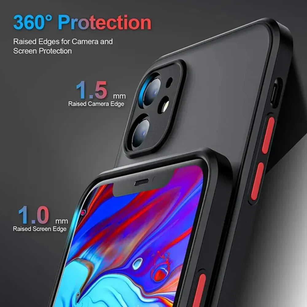 Shockproof Armor Matte iPhone Case – Silicone Bumper & Clear PC Back