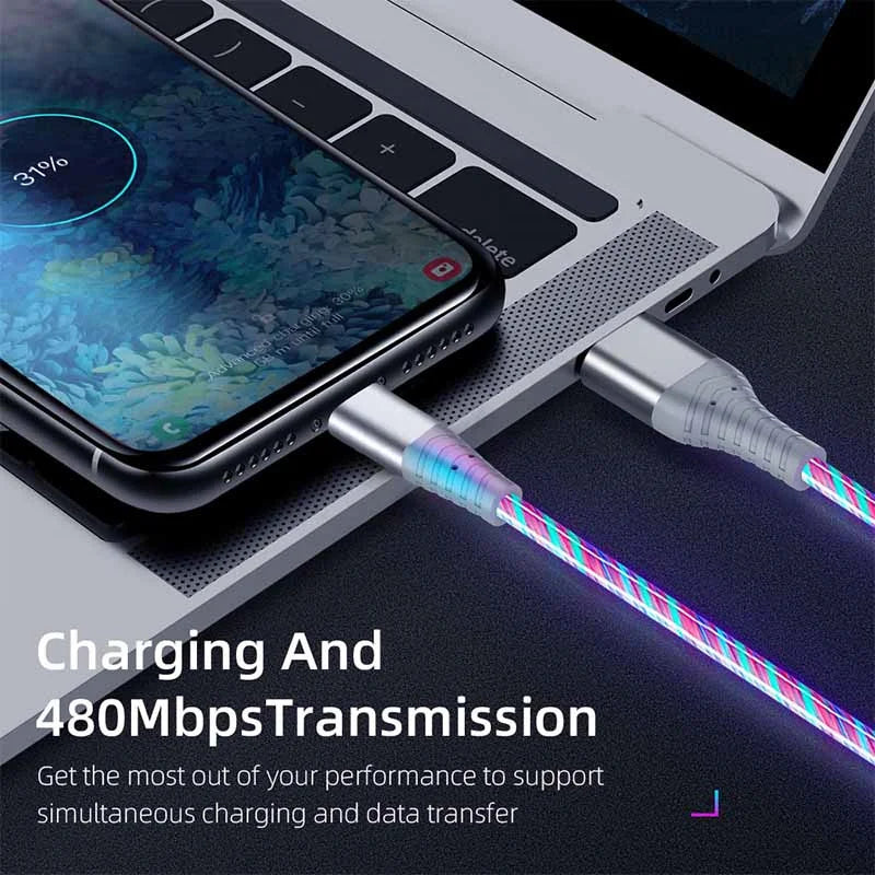 LED Glow Fast Charging Cable – USB-C, Micro USB & iPhone, 3A
