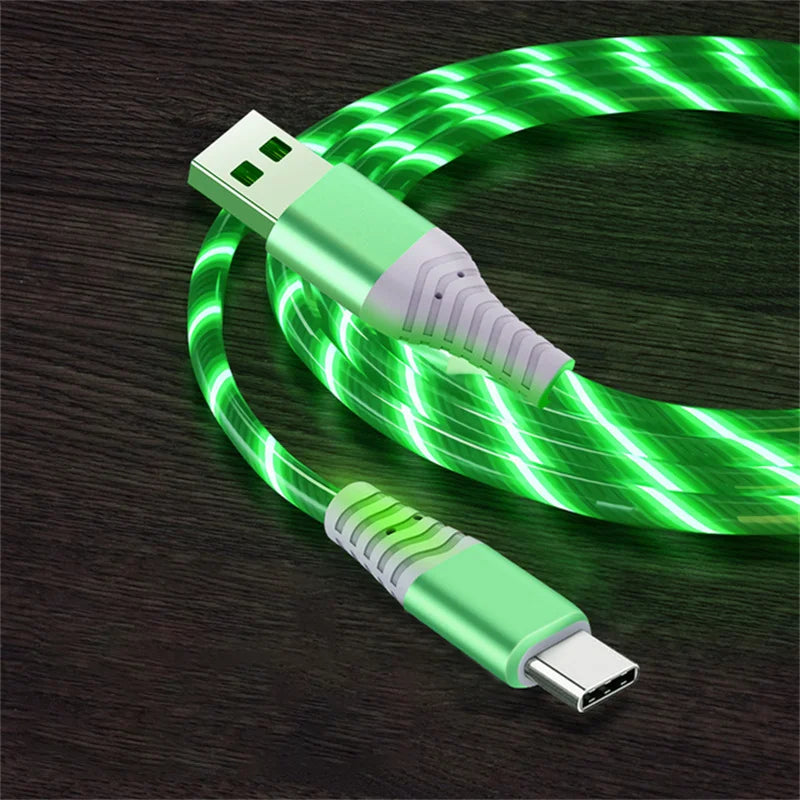 LED Glow Fast Charging Cable – USB-C, Micro USB & iPhone, 3A