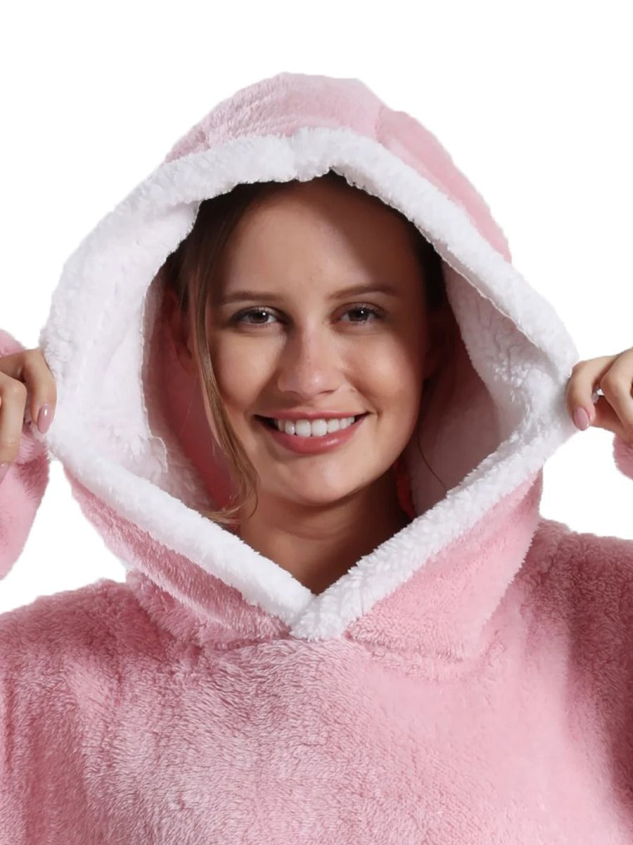 Extra Long Hooded Flannel Wearable Blanket
