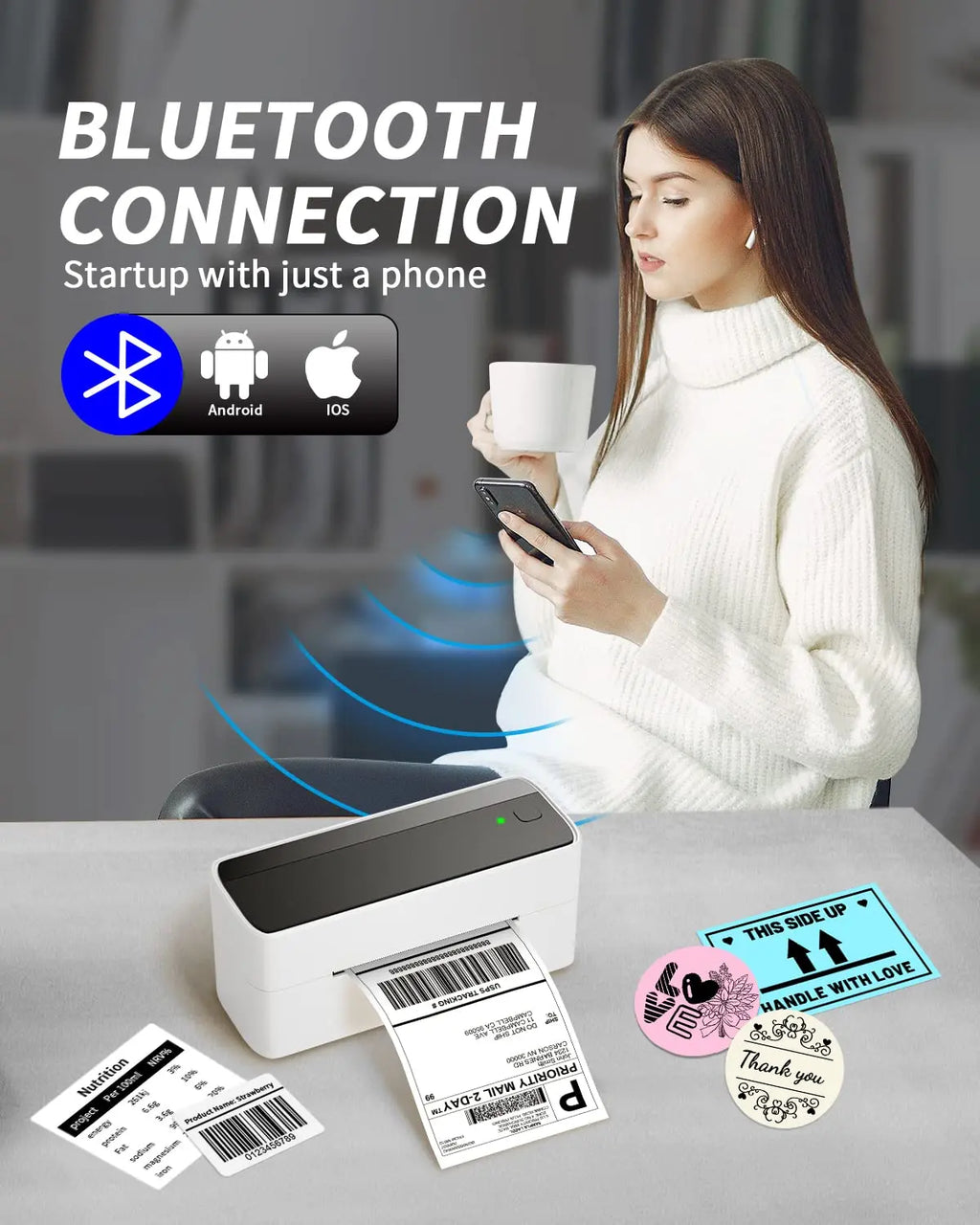 Phomemo 241 Portable Thermal Label Printer – Wireless Bluetooth for iOS & Android