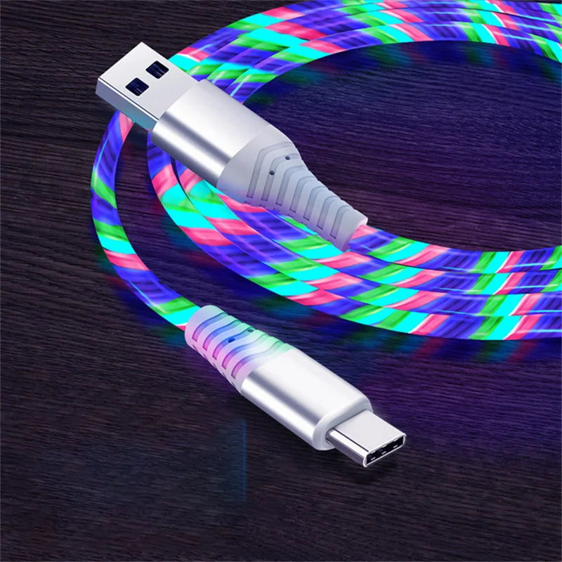 LED Glow Fast Charging Cable – USB-C, Micro USB & iPhone, 3A