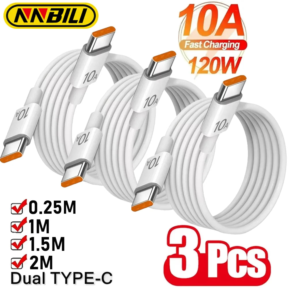 USB-C Fast Charging Cable 3-Pack – 10A 120W, Multiple Lengths
