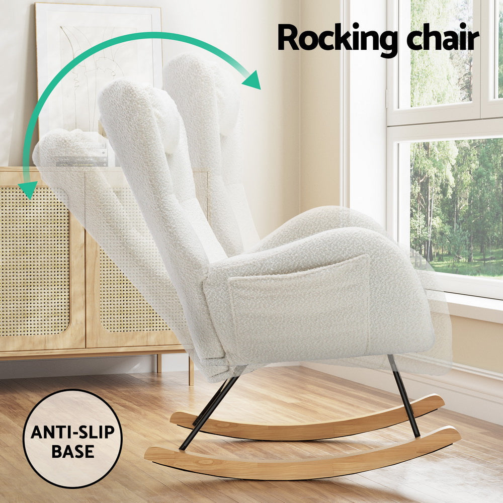 NNEDSZ Rocking Chair Armchair Pillow Boucle White