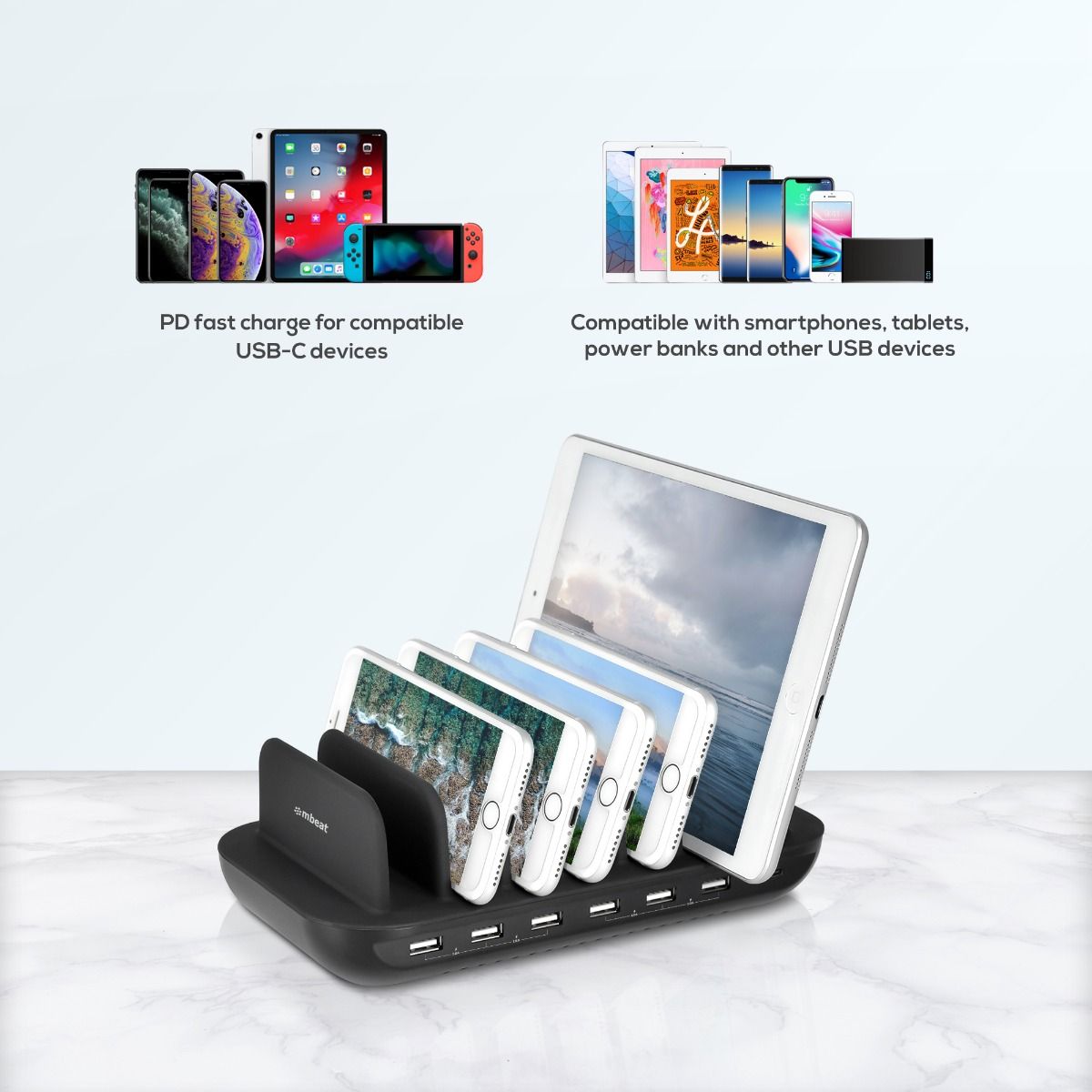 NNEDSZ mbeat Gorilla Power 7-Port 60W USB + USB-C Charging Station