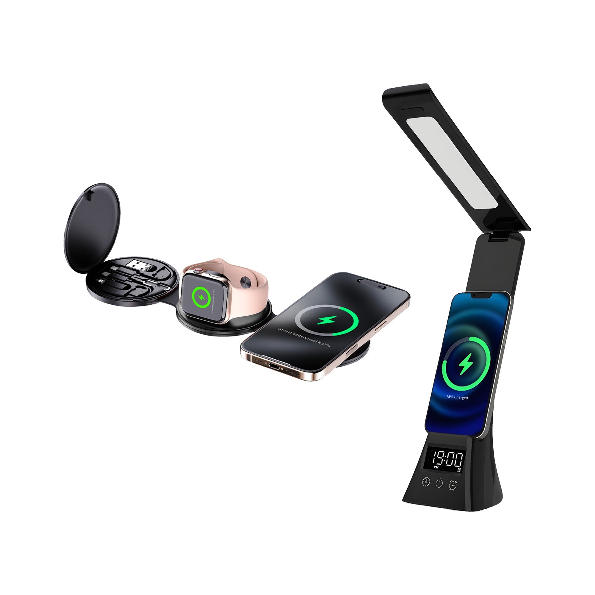 Smart Power & Productivity Bundle: 3-in-1 LED Desk Lamp & 5-in-1 Wireless Charging Station