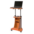 Mobile Adjustable Height Laptop Cart - Wood Grain Sit Stand Desk