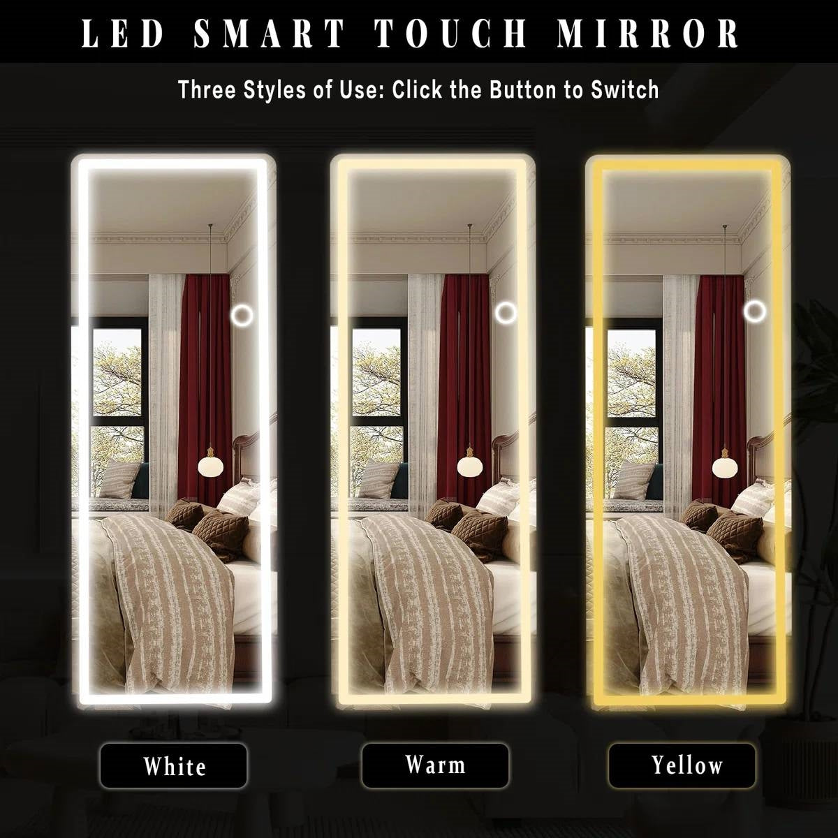 White 64-inch Full Length Floor Mirror with Stand and LED Light Strip