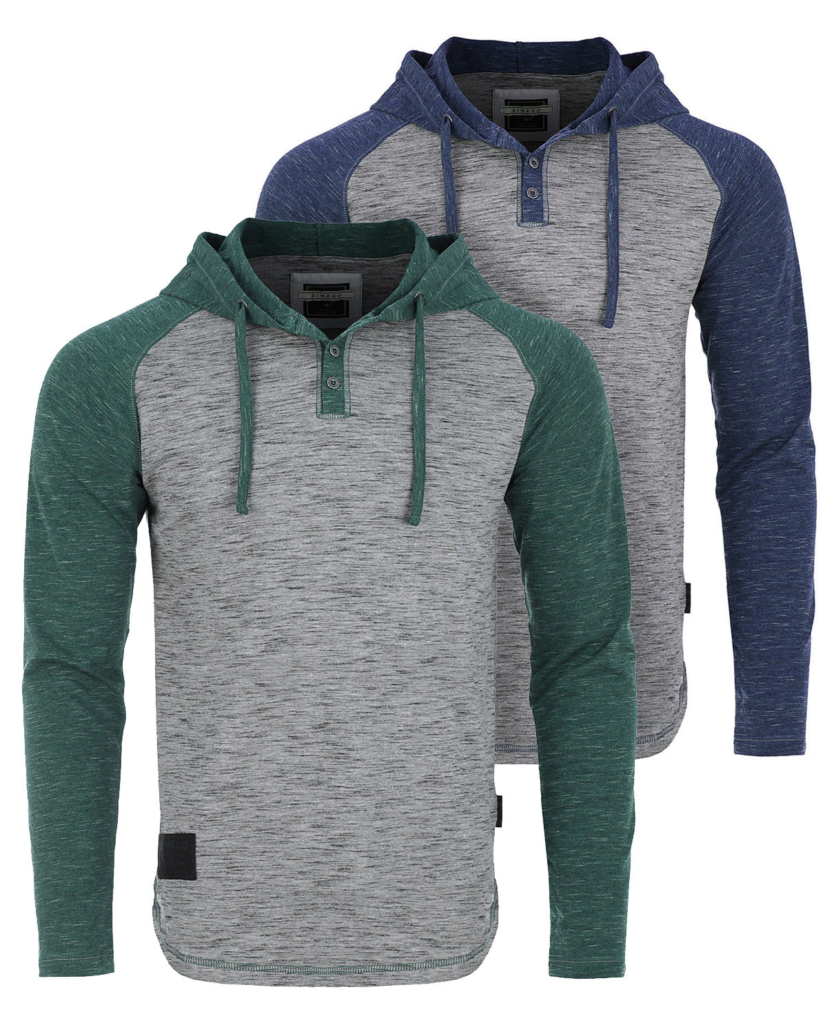 ZIMEGO Color Block Hooded Henley - Long Sleeve Pullover