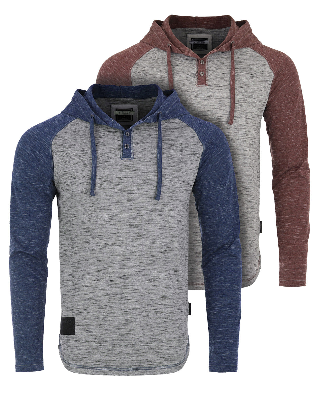 ZIMEGO Color Block Hooded Henley - Long Sleeve Pullover