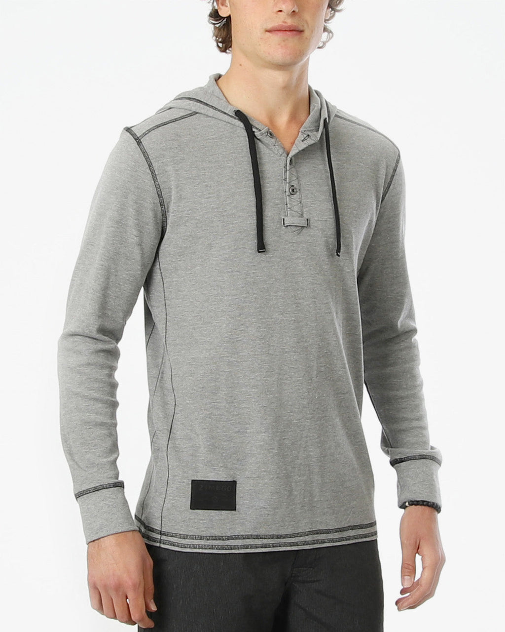 Vintage Thermal Hooded Henley - Lightweight Long Sleeve Pullover