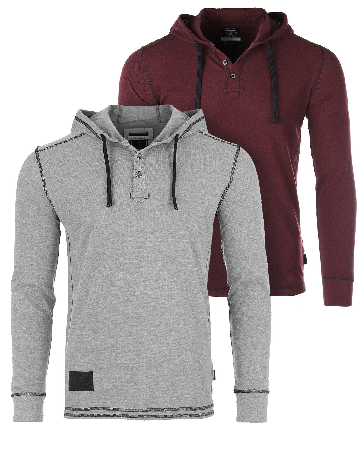 Vintage Thermal Hooded Henley - Lightweight Long Sleeve Pullover