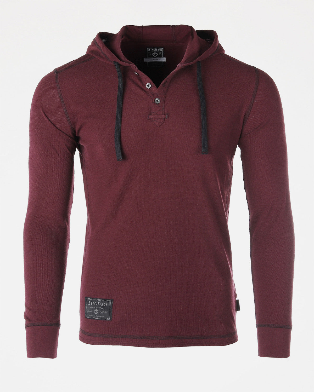 Vintage Thermal Hooded Henley - Lightweight Long Sleeve Pullover