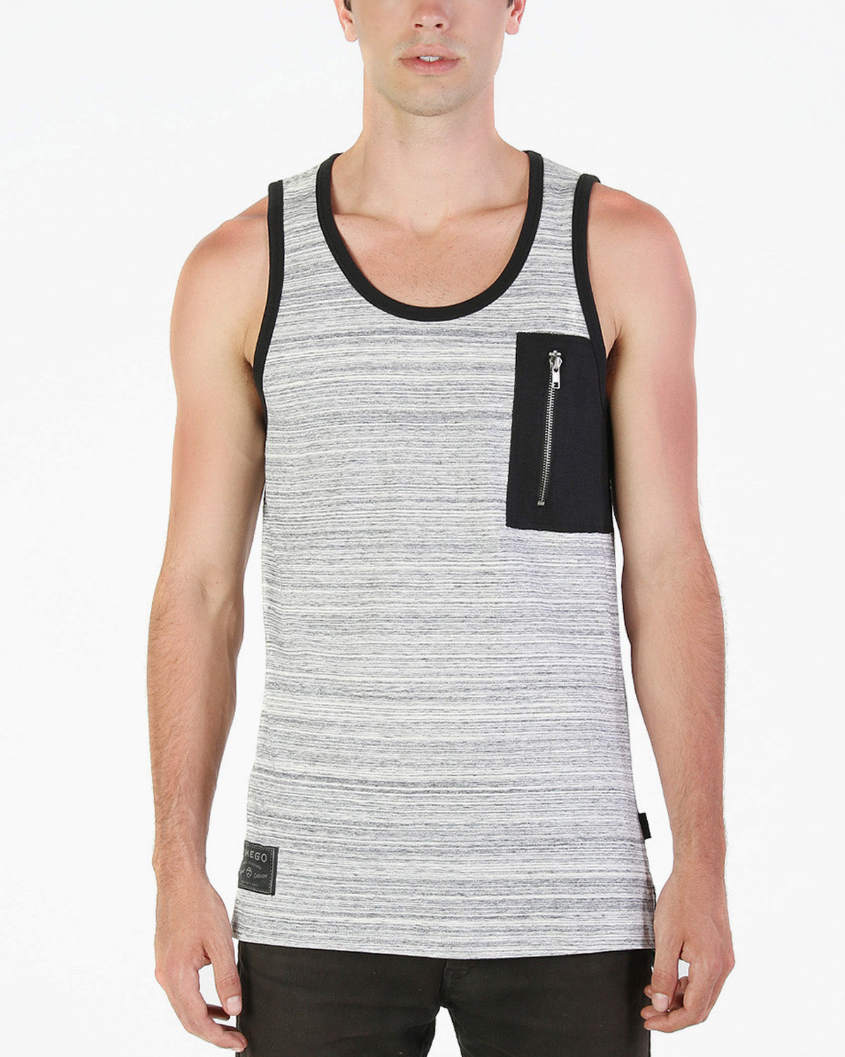 Men's Longline Tank Top – Side Slit, Zipper Chest Pocket & Extended Length