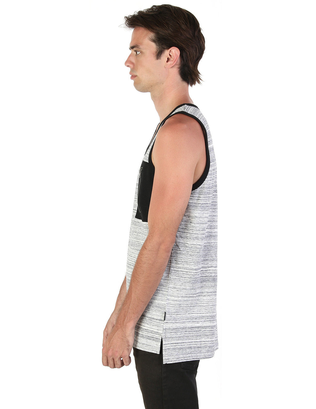 Men's Longline Tank Top – Side Slit, Zipper Chest Pocket & Extended Length