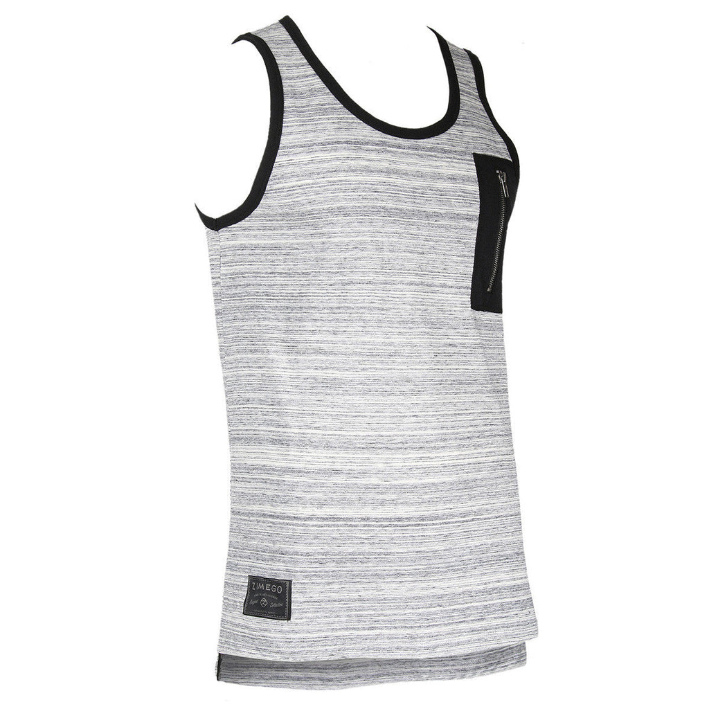 Men's Longline Tank Top – Side Slit, Zipper Chest Pocket & Extended Length