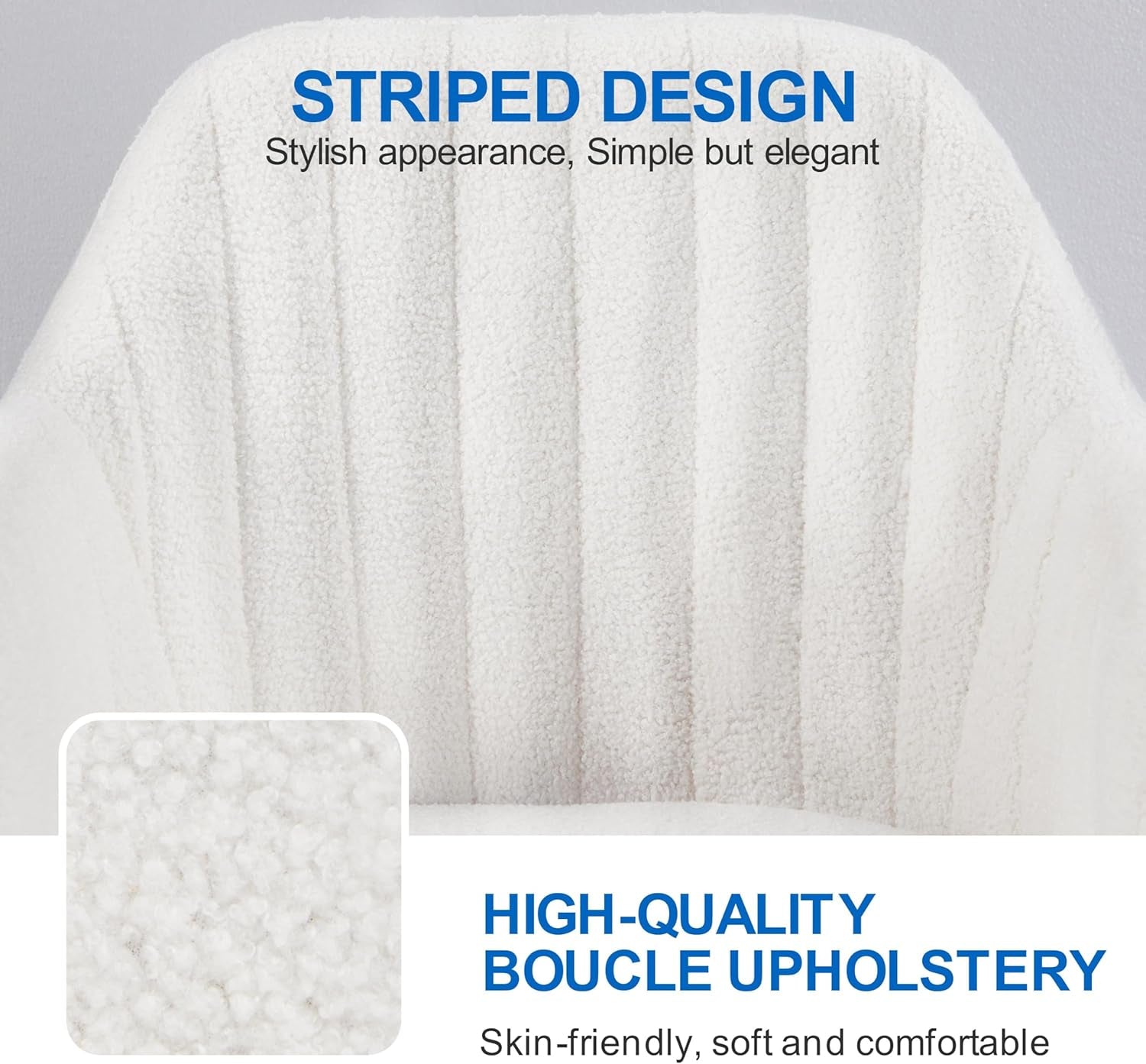 Ivory Boucle Vanity Chair Height Adjustable Makeup Desk Chair
