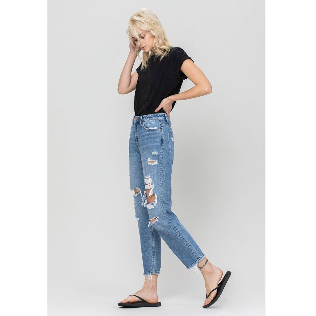 ClaudiaG Distressed Mom Jeans – Raw Hem, 100% Cotton Denim