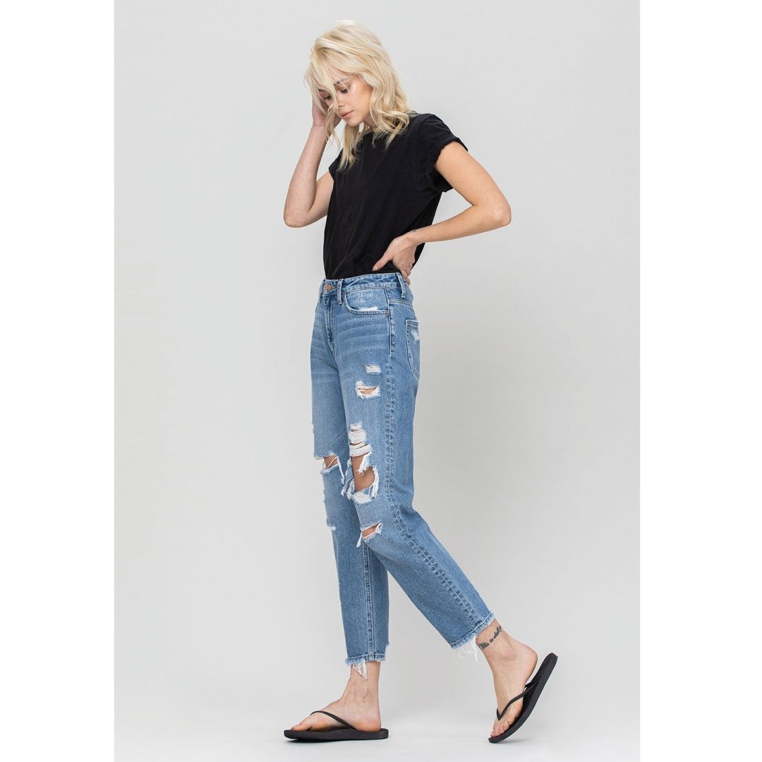 ClaudiaG Distressed Mom Jeans – Raw Hem, 100% Cotton Denim