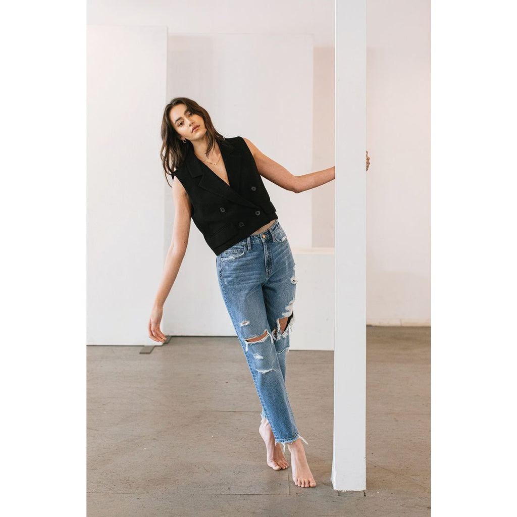 ClaudiaG Distressed Mom Jeans – Raw Hem, 100% Cotton Denim