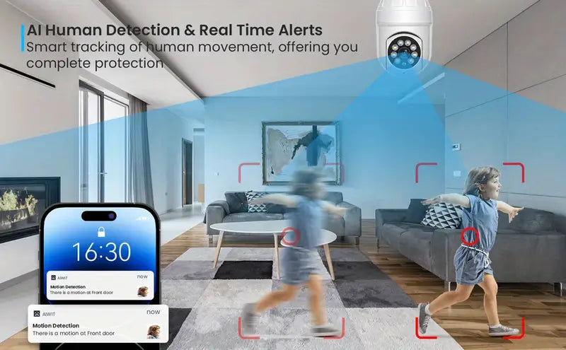 NNETM 1080p Smart Light Bulb Security Camera – 360° Pan/Tilt, Wi-Fi, Night Vision