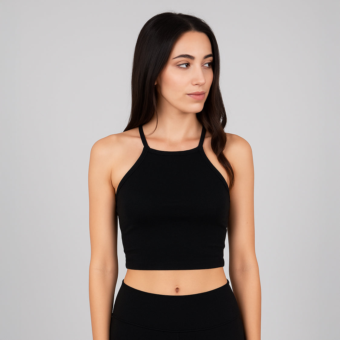 Women's High Neck Halter Crop Top – Cotton-Spandex, Made in USA