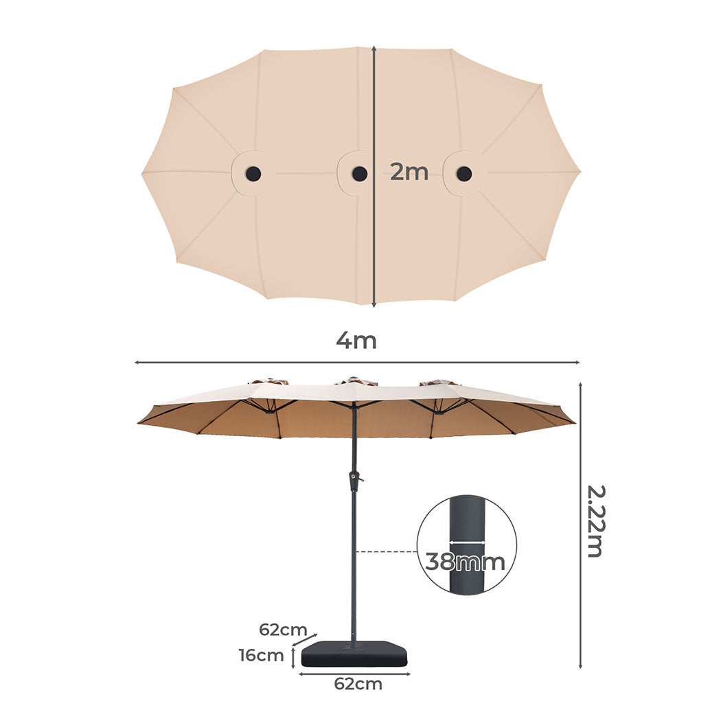 Centra 4M Double-Sided Patio Umbrella with Base & Stand – Khaki