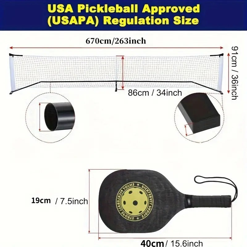 22ft Portable Pickleball Net Set – 4 Paddles, 4 Balls & Carrying Bag Included