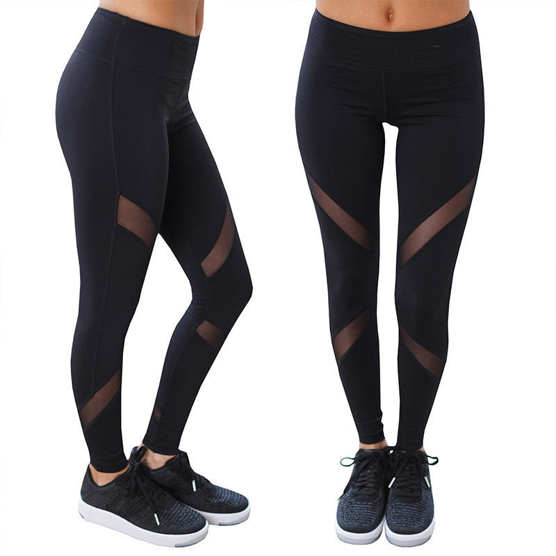 Women’s Black Mesh Panel Yoga Leggings – High-Waist, Hip-Lifting, Ankle-Length