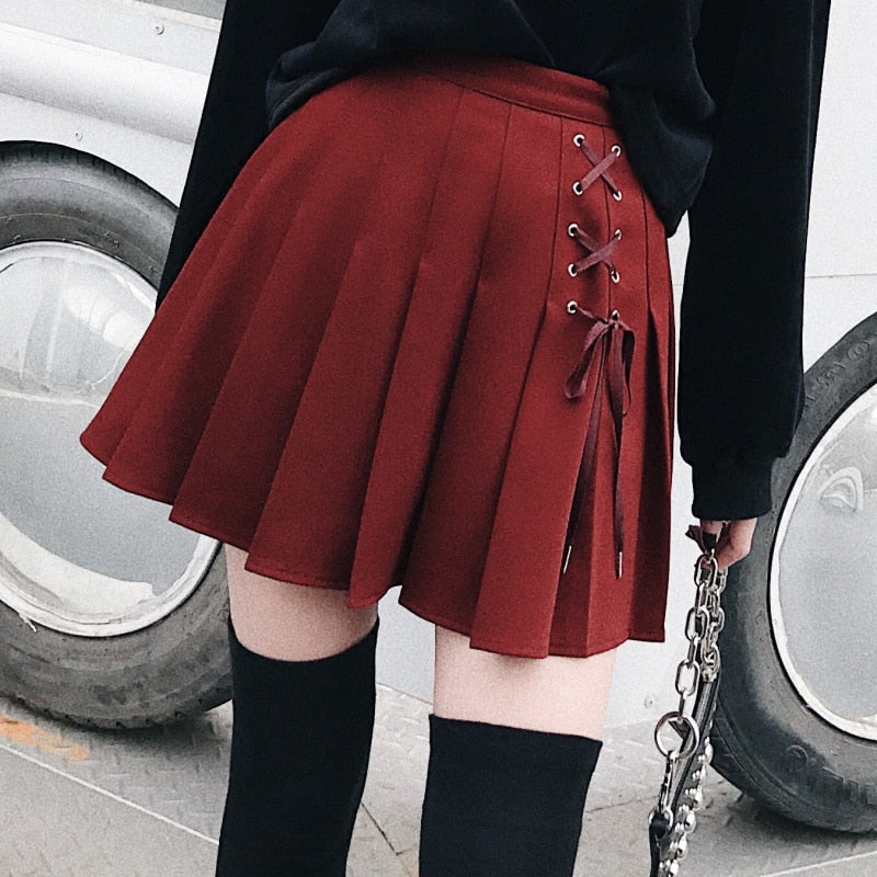 Women’s Pleated Tennis Skort – Lace-Up Detail, Preppy Mini Style