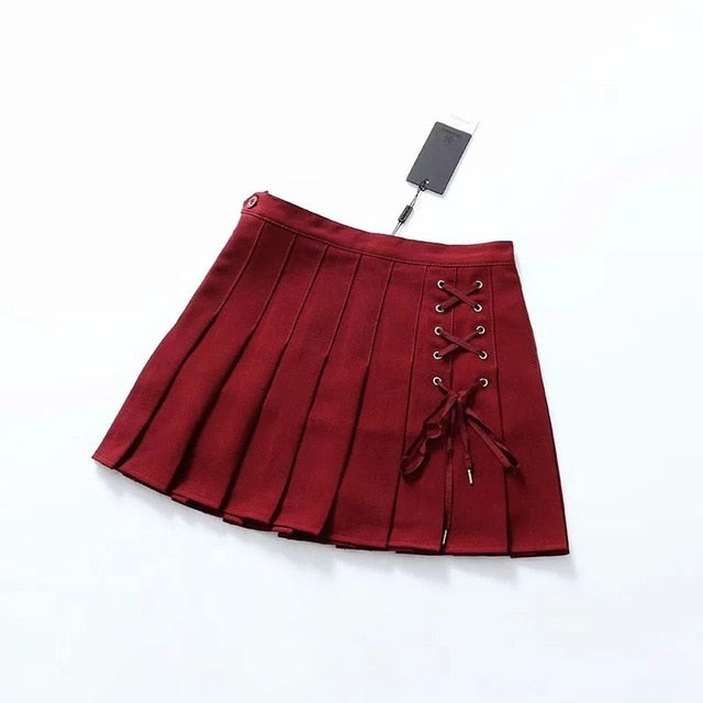 Women’s Pleated Tennis Skort – Lace-Up Detail, Preppy Mini Style