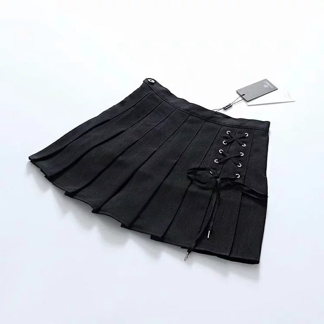 Women’s Pleated Tennis Skort – Lace-Up Detail, Preppy Mini Style