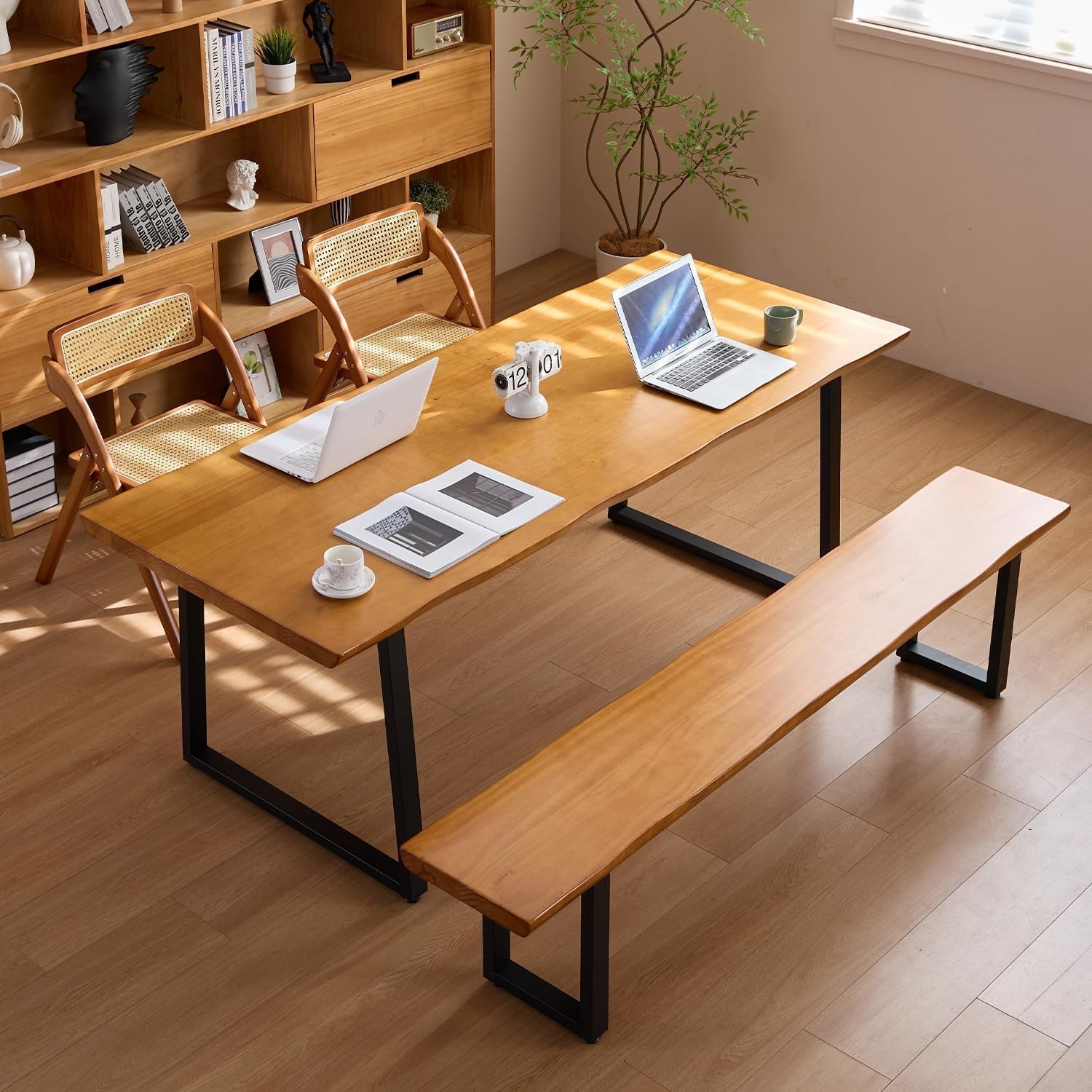 78" Solid Wood Administrative Desk - Dark Yellow Rustic Office Desk