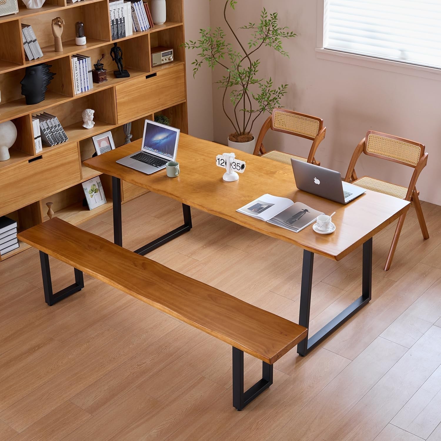 78" Solid Wood Administrative Desk - Dark Yellow Rustic Office Desk